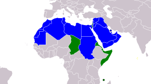 Map showing the distribution of Arabic language Speakers in Africa and Parts of Asia